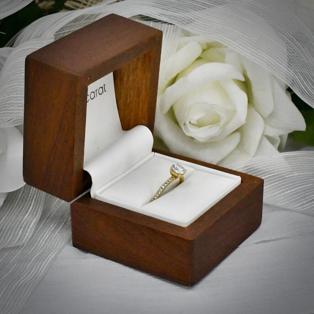 Rare Carat 14K Yellow Gold 1.00ct 6.5mm Moissanite Solitaire Pave Ring 9.25 Box
